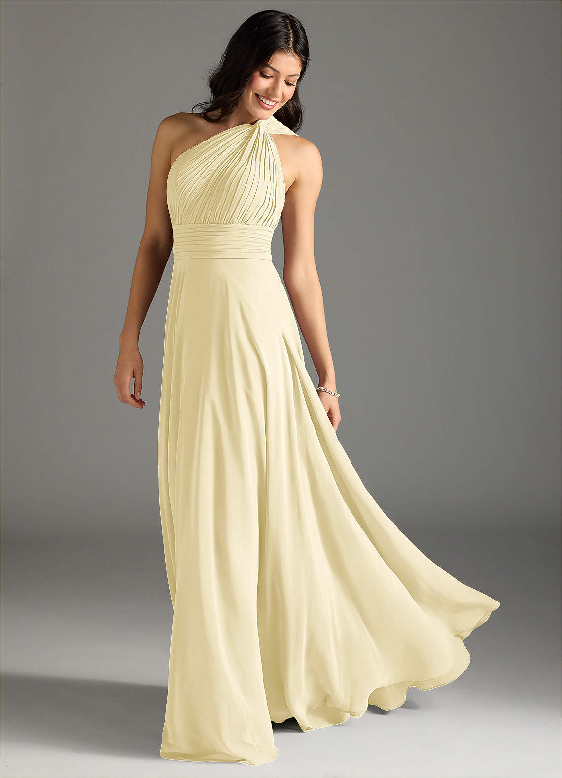 Charlize A-Line One-Shoulder Chiffon Bridesmaid Dress in Lemon Sorbet