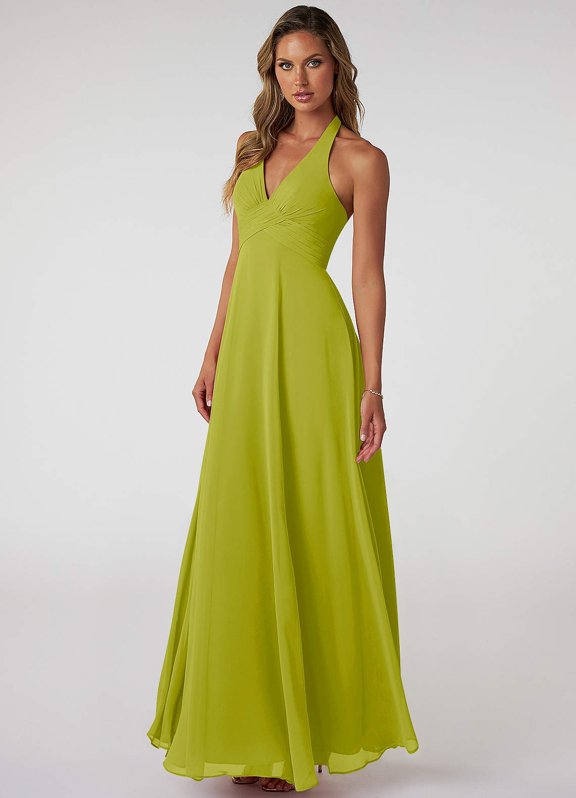 Tessie A-Line V-Neck Chiffon Bridesmaid Dress in Lemongrass