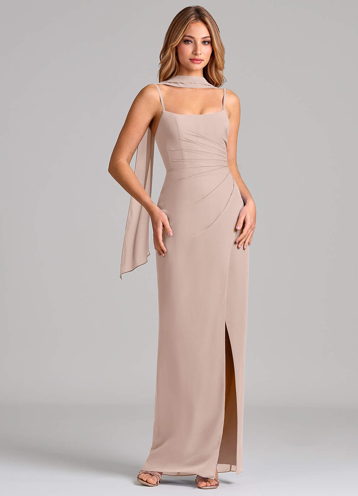Calandra Sheath Scoop-Neck Chiffon Bridesmaid Dress in English Rose