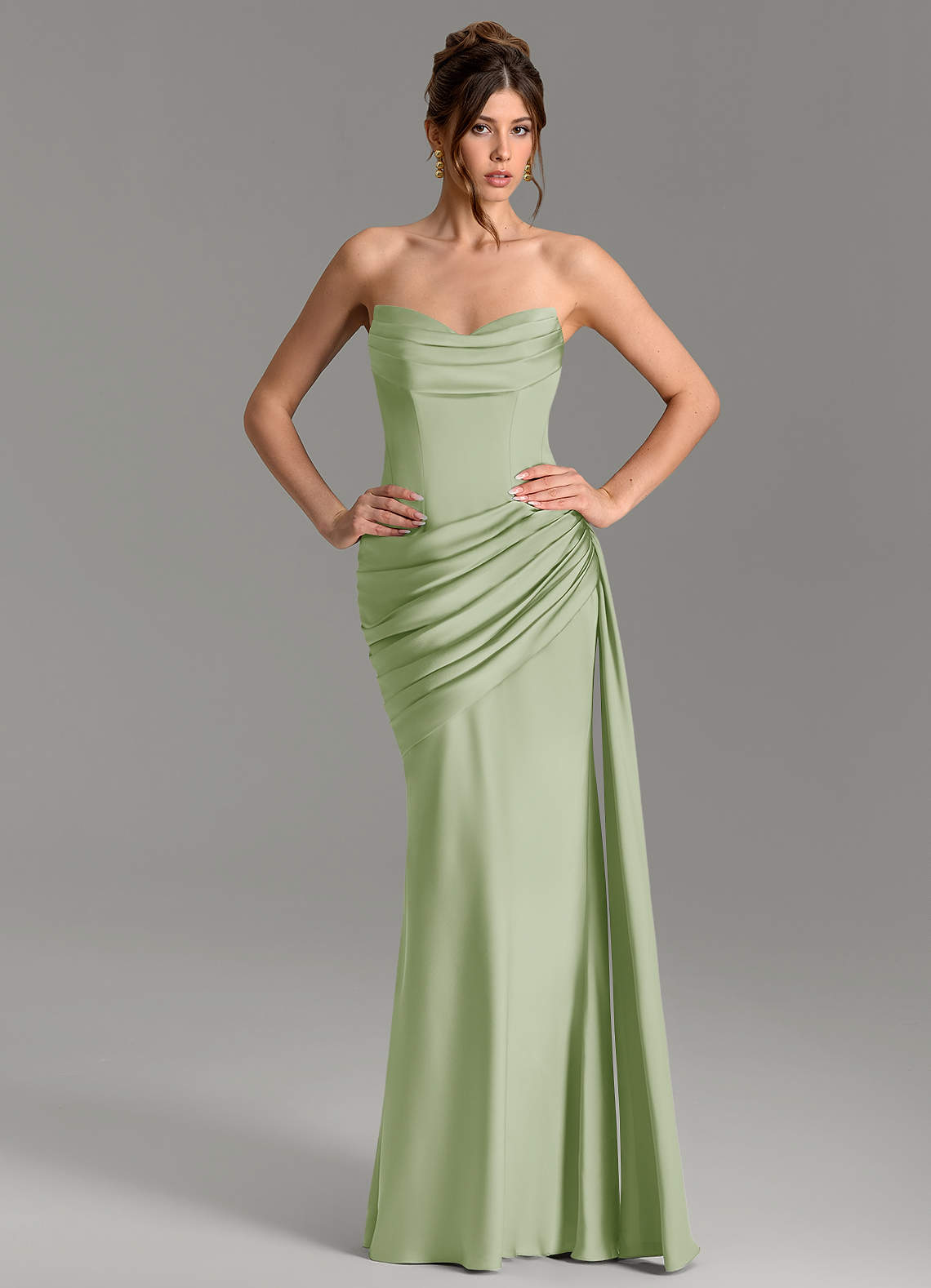 Zorah Mermaid Sweetheart Stretch Satin Bridesmaid Dress in Dusty Sage