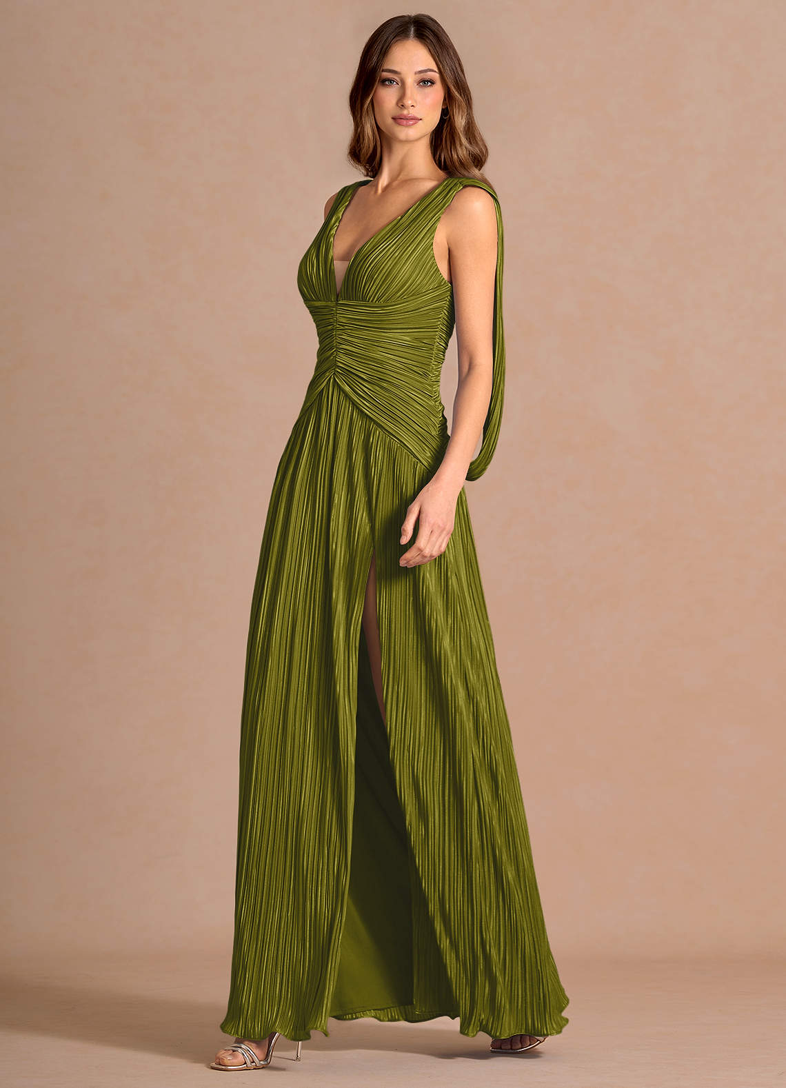 Quellia Sheath V-Neck Stretch Knit Wedding Guest Dress in Green Lemon
