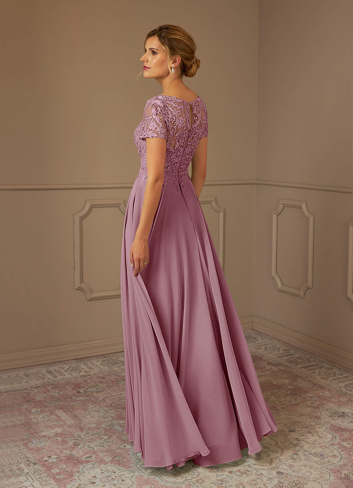 Adina A-Line Boat-Neck Chiffon Mother of the Bride Dress in Vintage Mauve