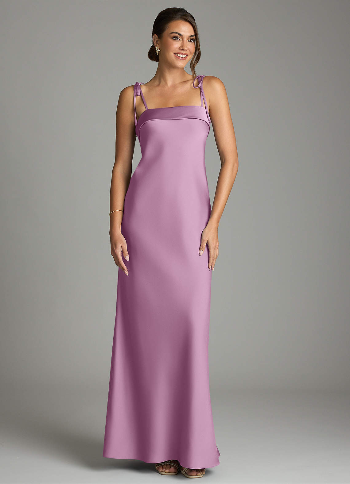 Ellia Sheath Straight-Neck Stretch Satin Bridesmaid Dress in Wisteria