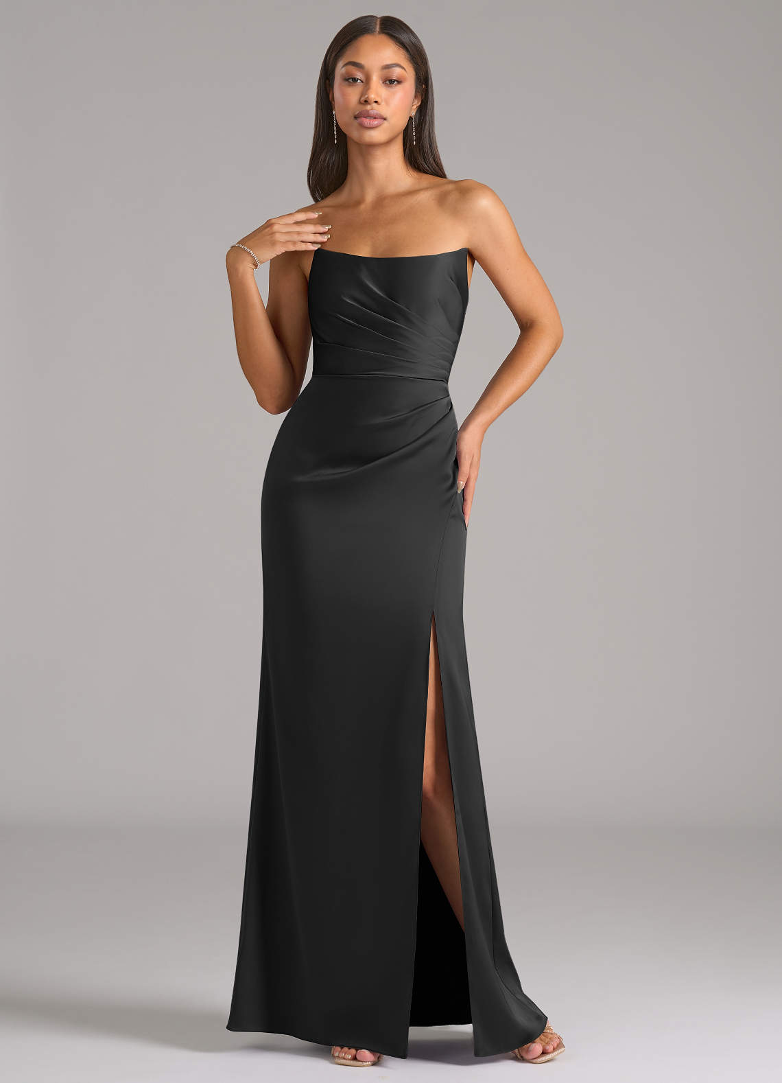 Marla Sheath Strapless Stretch Satin Bridesmaid Dress in black
