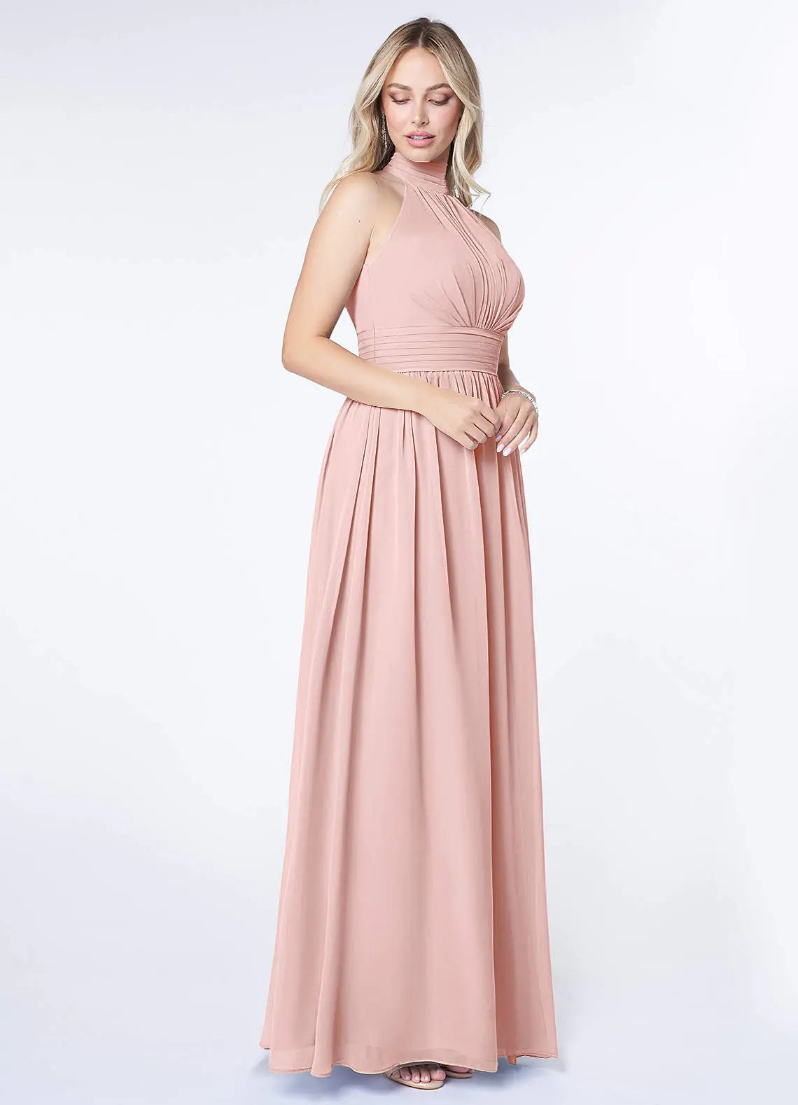 Iman A-Line Halter Chiffon Bridesmaid Dress in Powder Pink