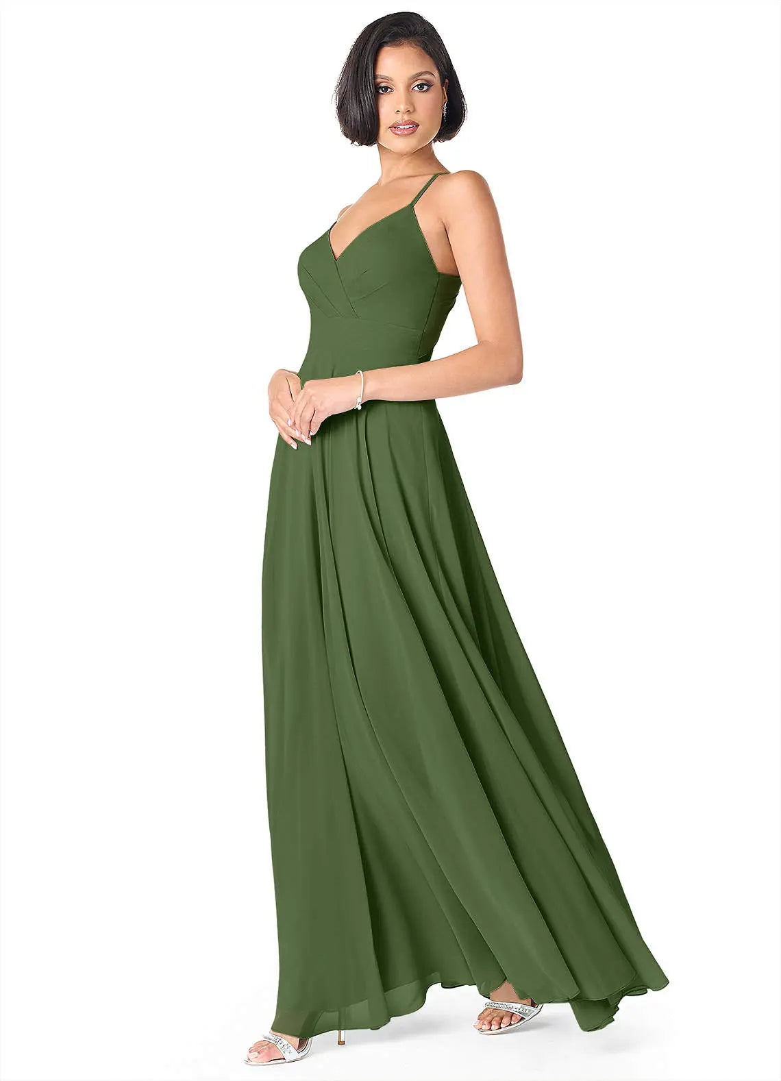 Avelina A-Line V-Neck Chiffon Bridesmaid Dress in Olive