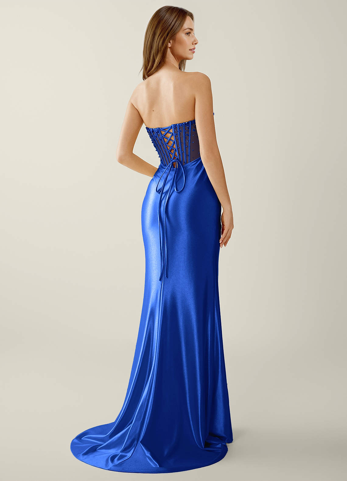 Willa Mermaid Strapless Sequined Satin Evening Dress in Royal Blue