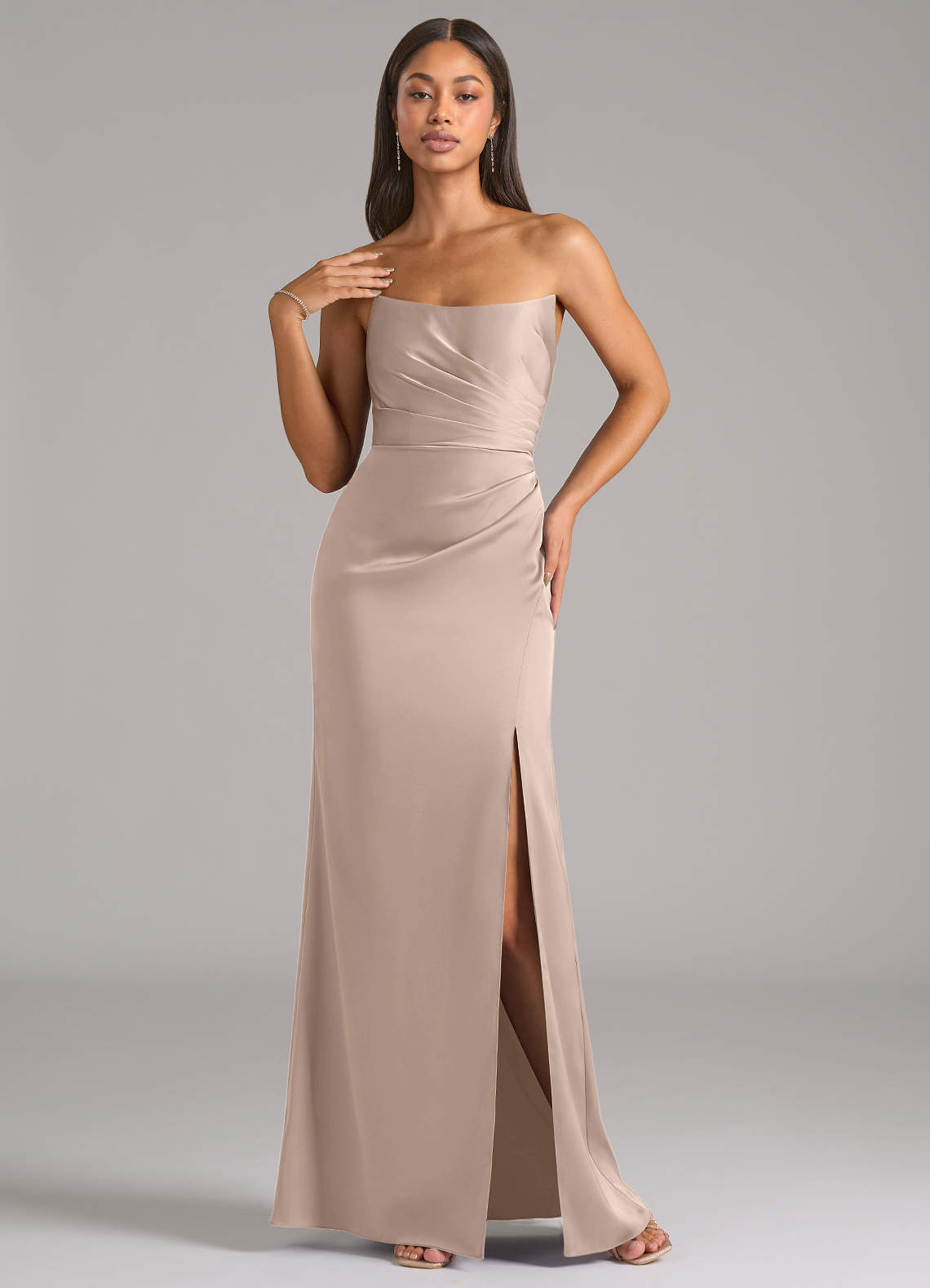 Marla Sheath Strapless Stretch Satin Bridesmaid Dress in English Rose