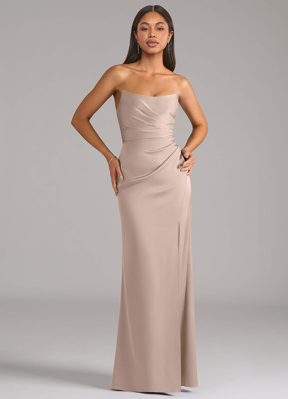 Marla Sheath Strapless Stretch Satin Bridesmaid Dress in English Rose