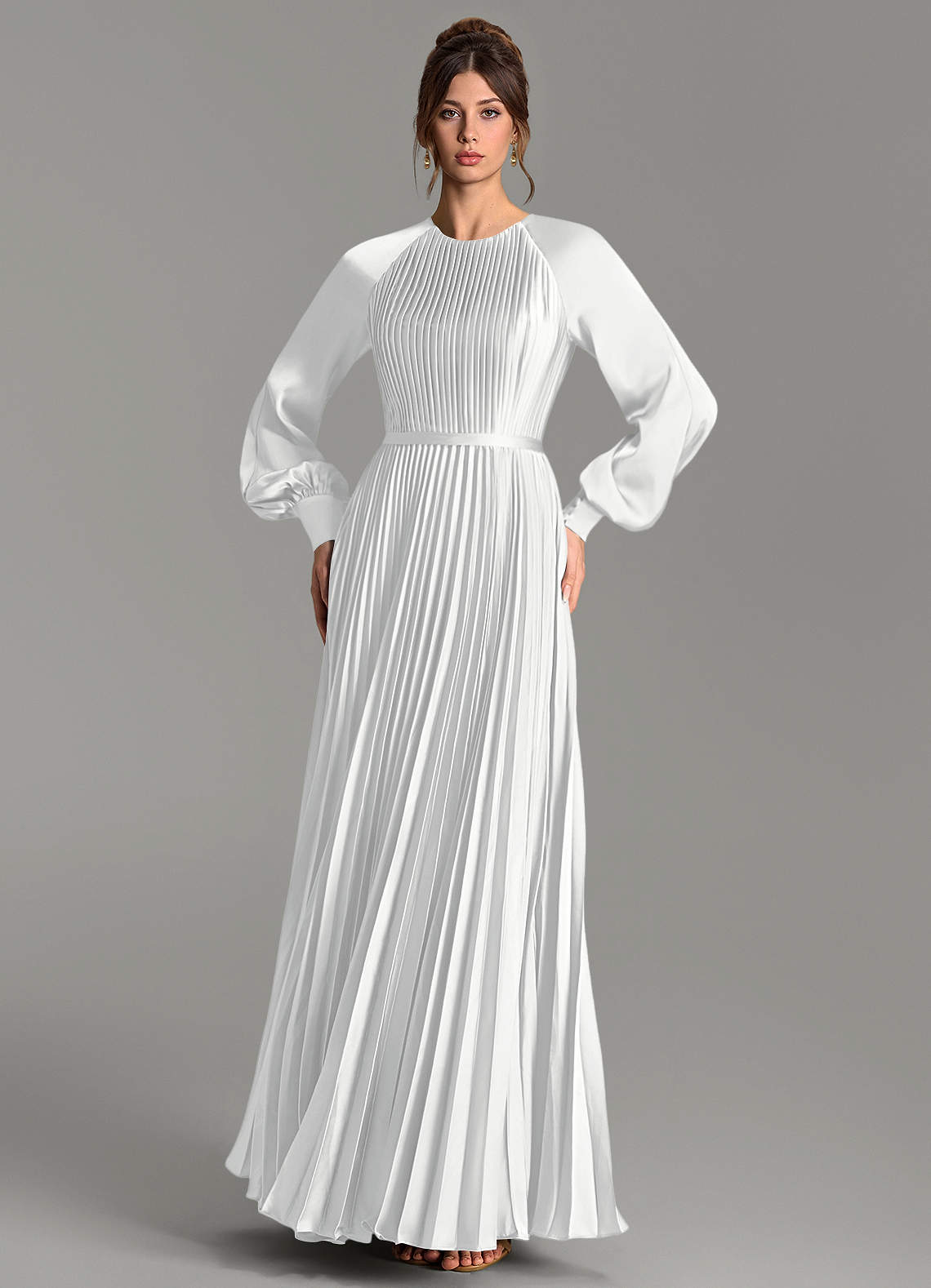 Grayson A-Line Scoop-Neck Stretch Satin Bridesmaid Dress in white