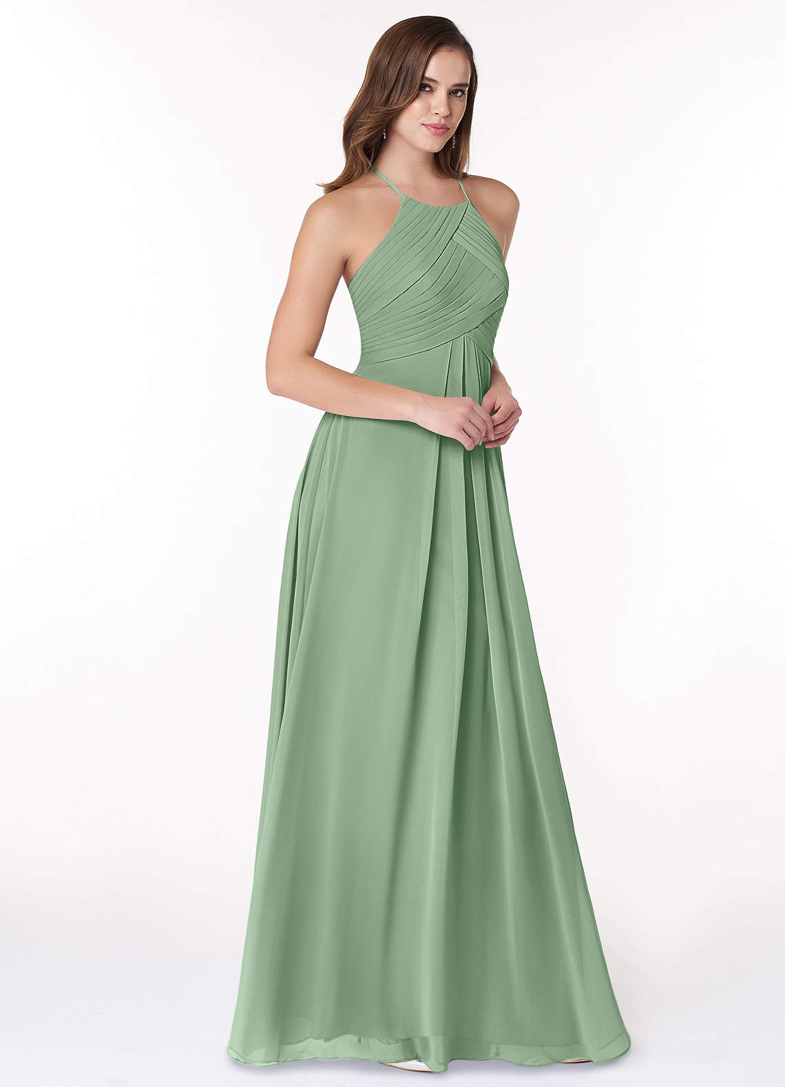Ginger A-Line Halter Chiffon Bridesmaid Dress in Matcha