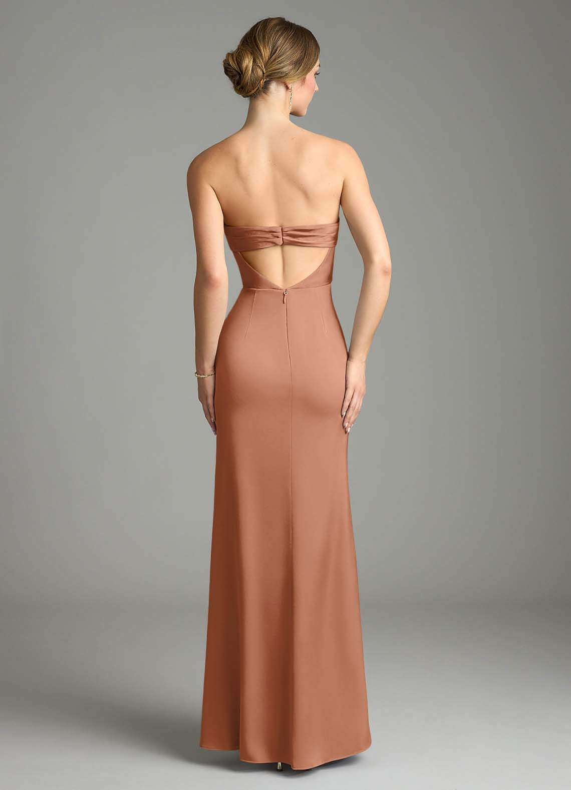 Leonis Mermaid Cowl-Neck Stretch Satin Bridesmaid Dress in Bronzer