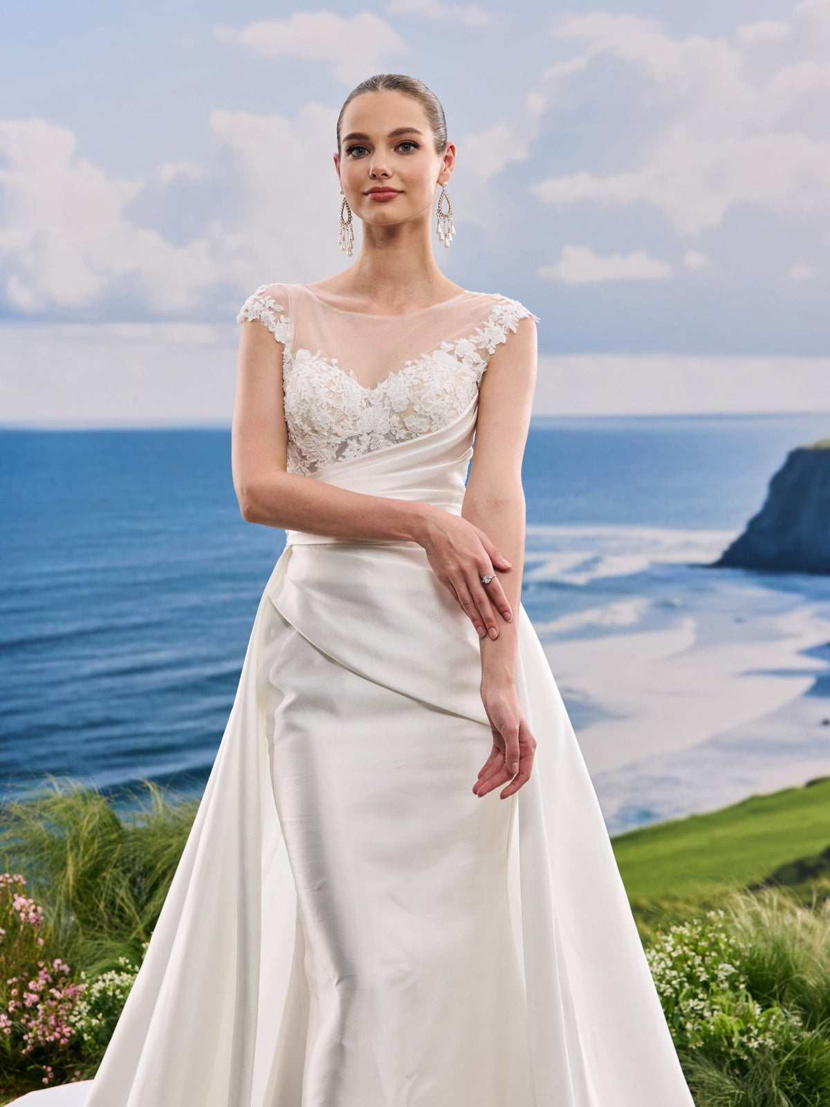 Faelia white A-Line wedding dress, detail and alternate angle