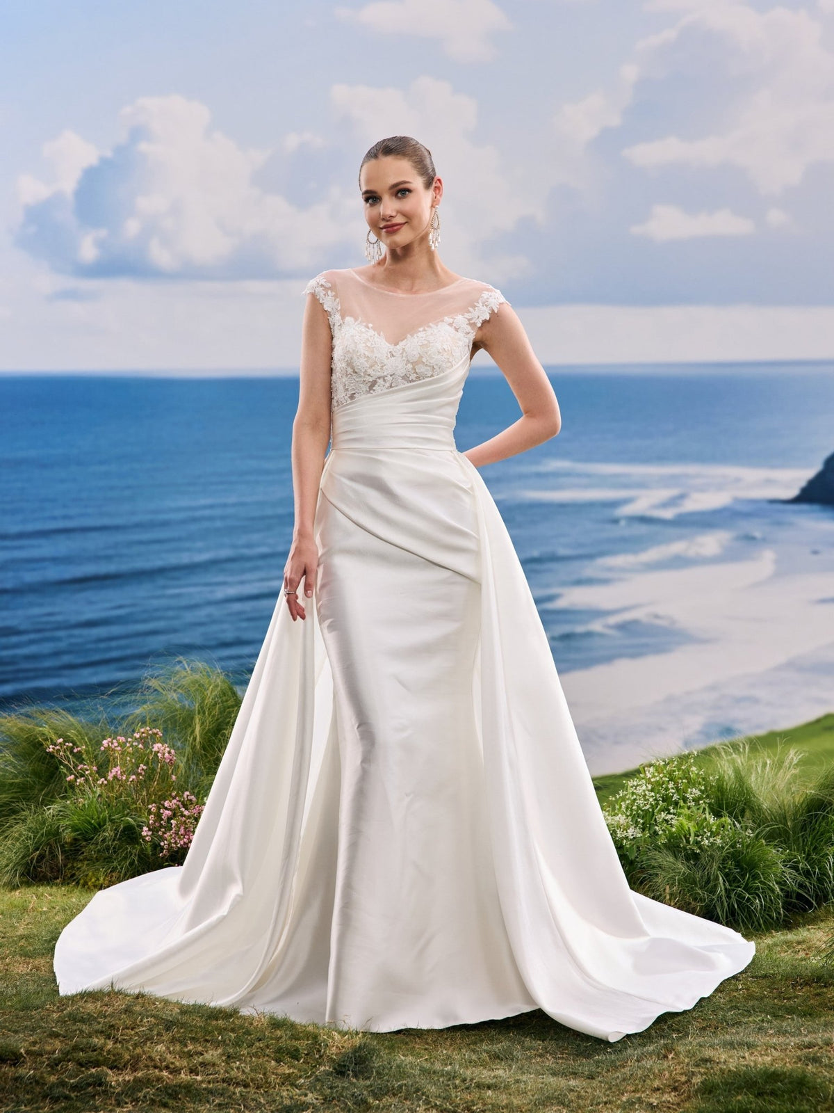 Faelia white A-Line wedding dress, detail and alternate angle
