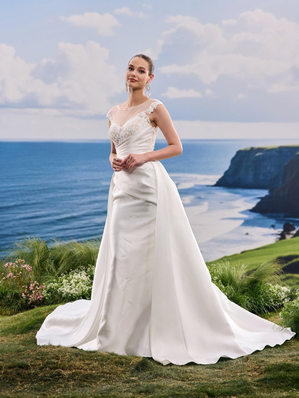 Faelia white A-Line wedding dress, detail and alternate angle