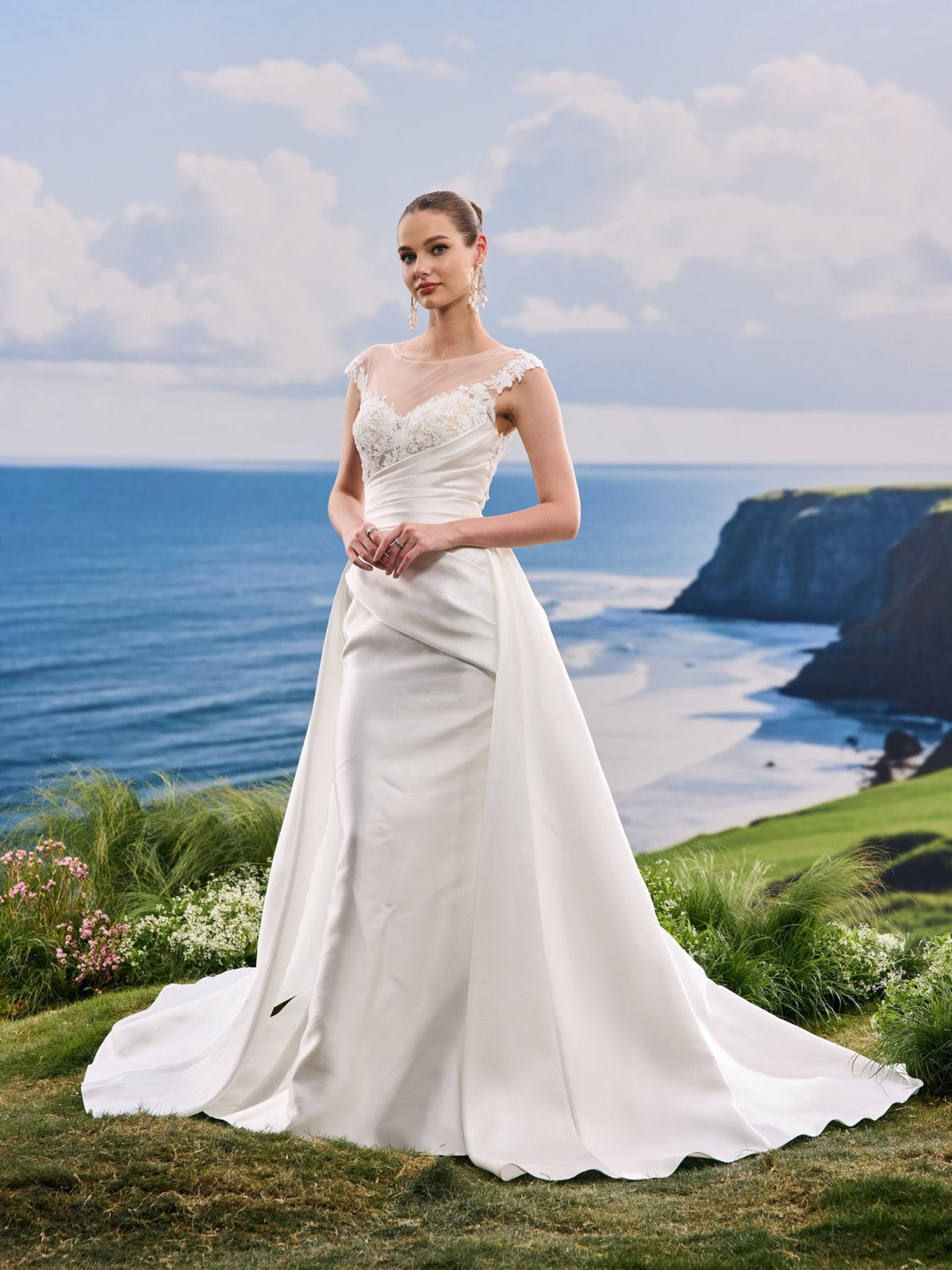 Faelia white A-Line wedding dress, detail and alternate angle