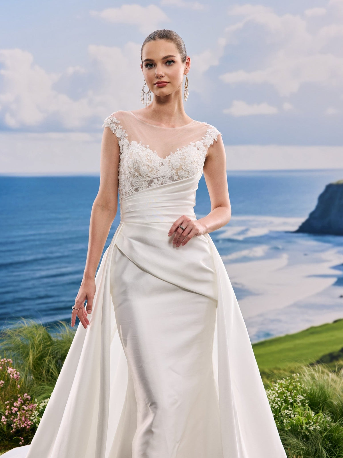 Faelia white A-Line wedding dress, detail and alternate angle