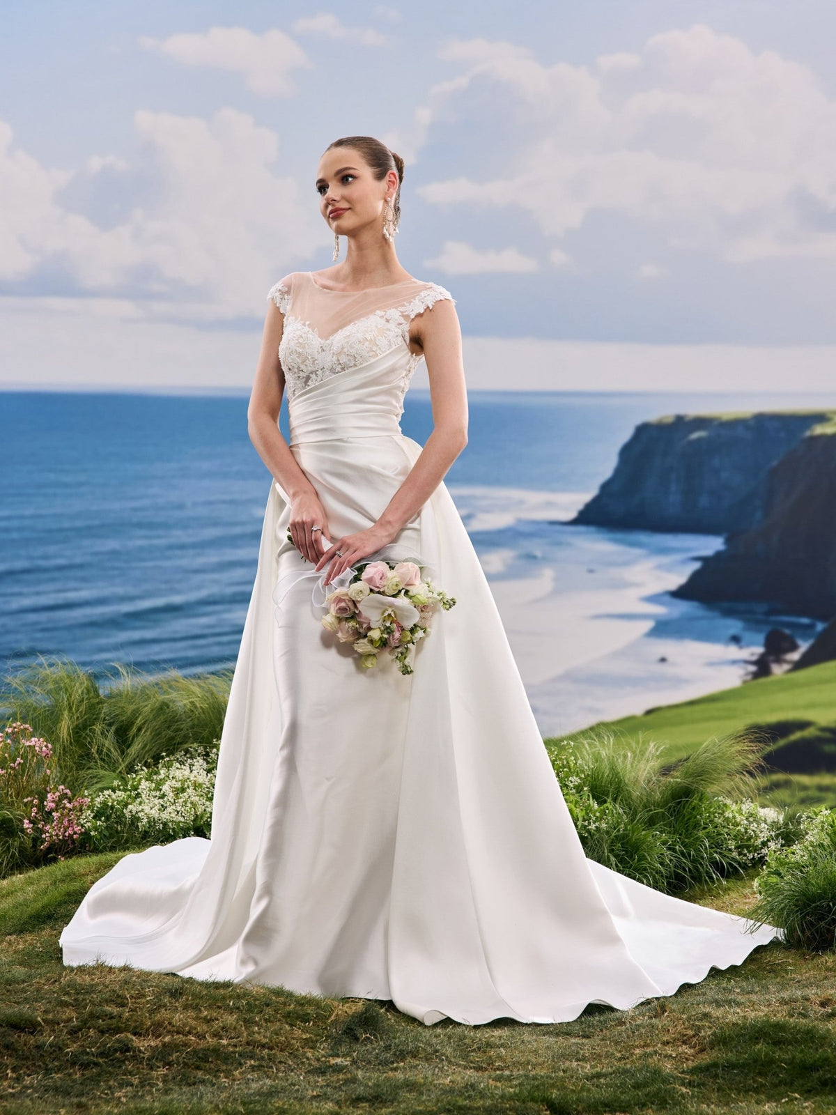 Faelia white A-Line wedding dress, detail and alternate angle