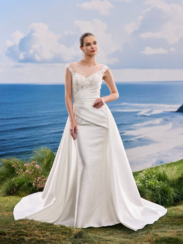 Faelia white A-Line wedding dress, front view