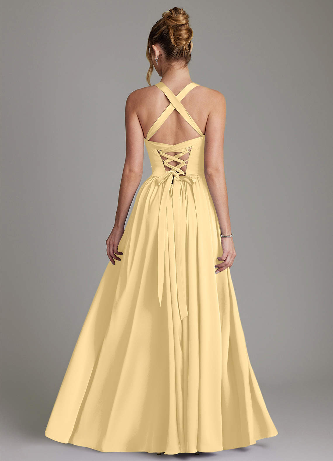 Francis A-Line V-Neck Stretch Satin Bridesmaid Dress in Butter