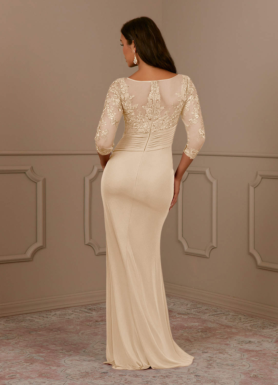 Fatemah Mermaid Scoop-Neck Lace and Mesh Mother of the Bride Dress in champagne