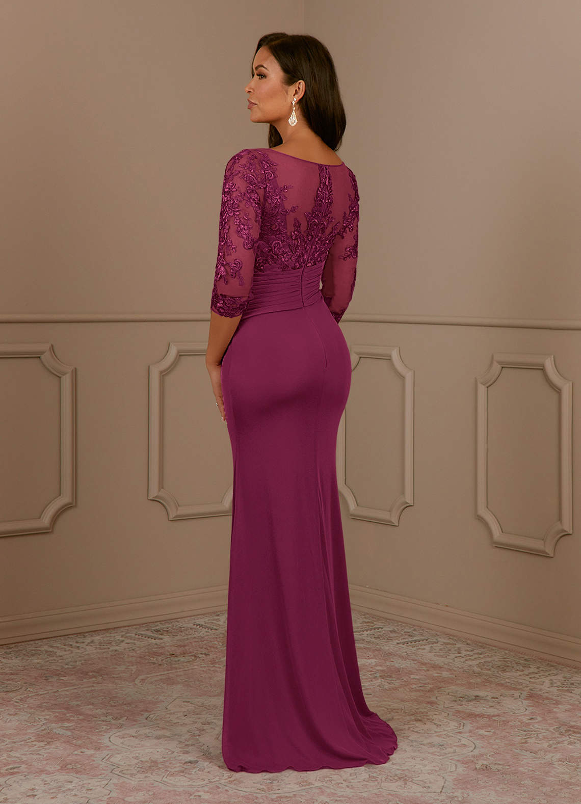 Fatemah Mermaid Scoop-Neck Lace and Mesh Mother of the Bride Dress in Mulberry