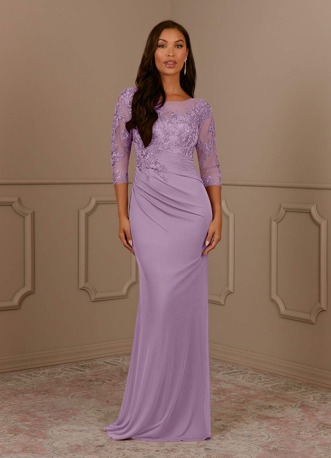 Fatemah Mermaid Scoop-Neck Lace and Mesh Mother of the Bride Dress in Wisteria