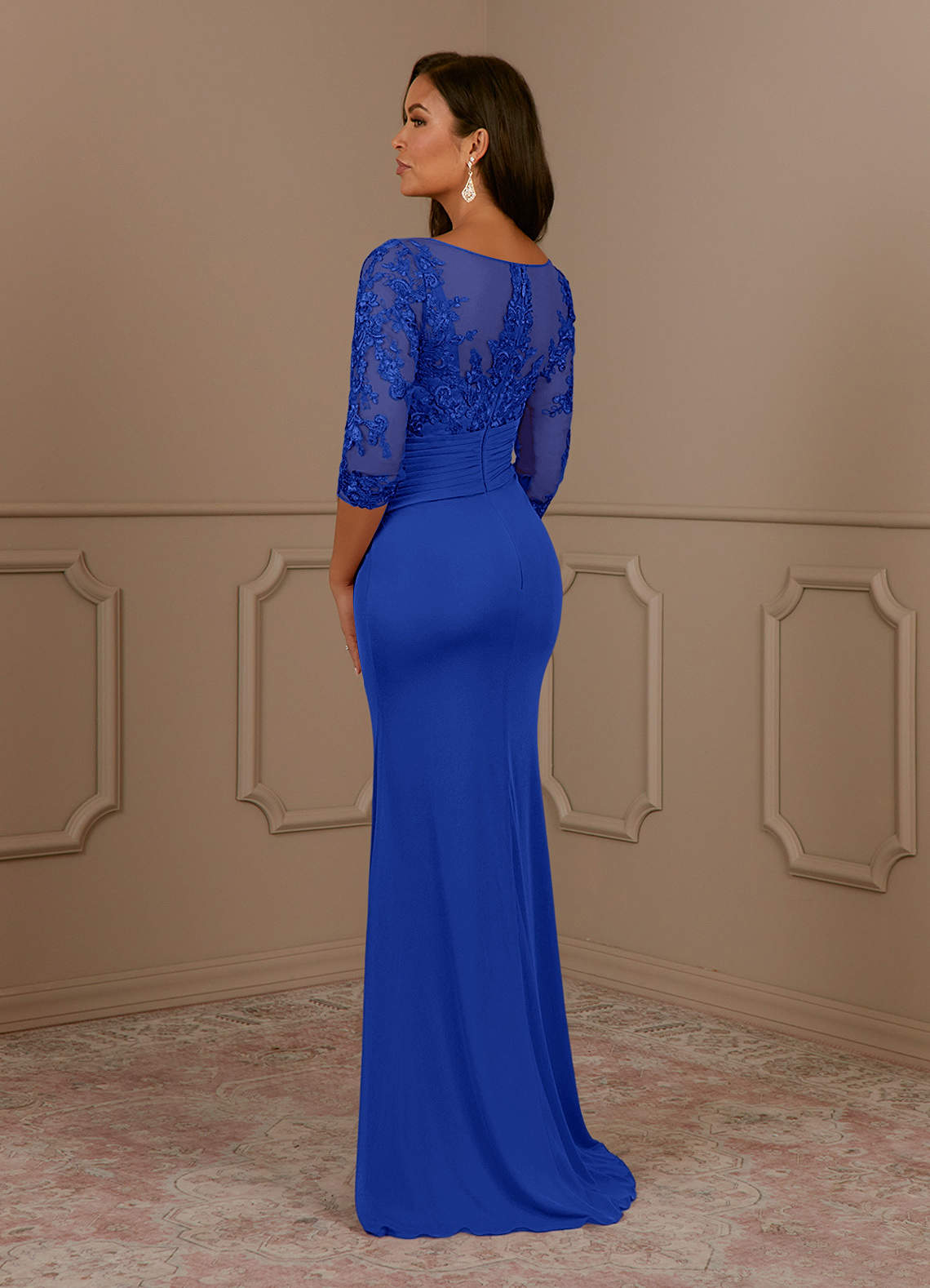Fatemah Mermaid Scoop-Neck Lace and Mesh Mother of the Bride Dress in Royal Blue