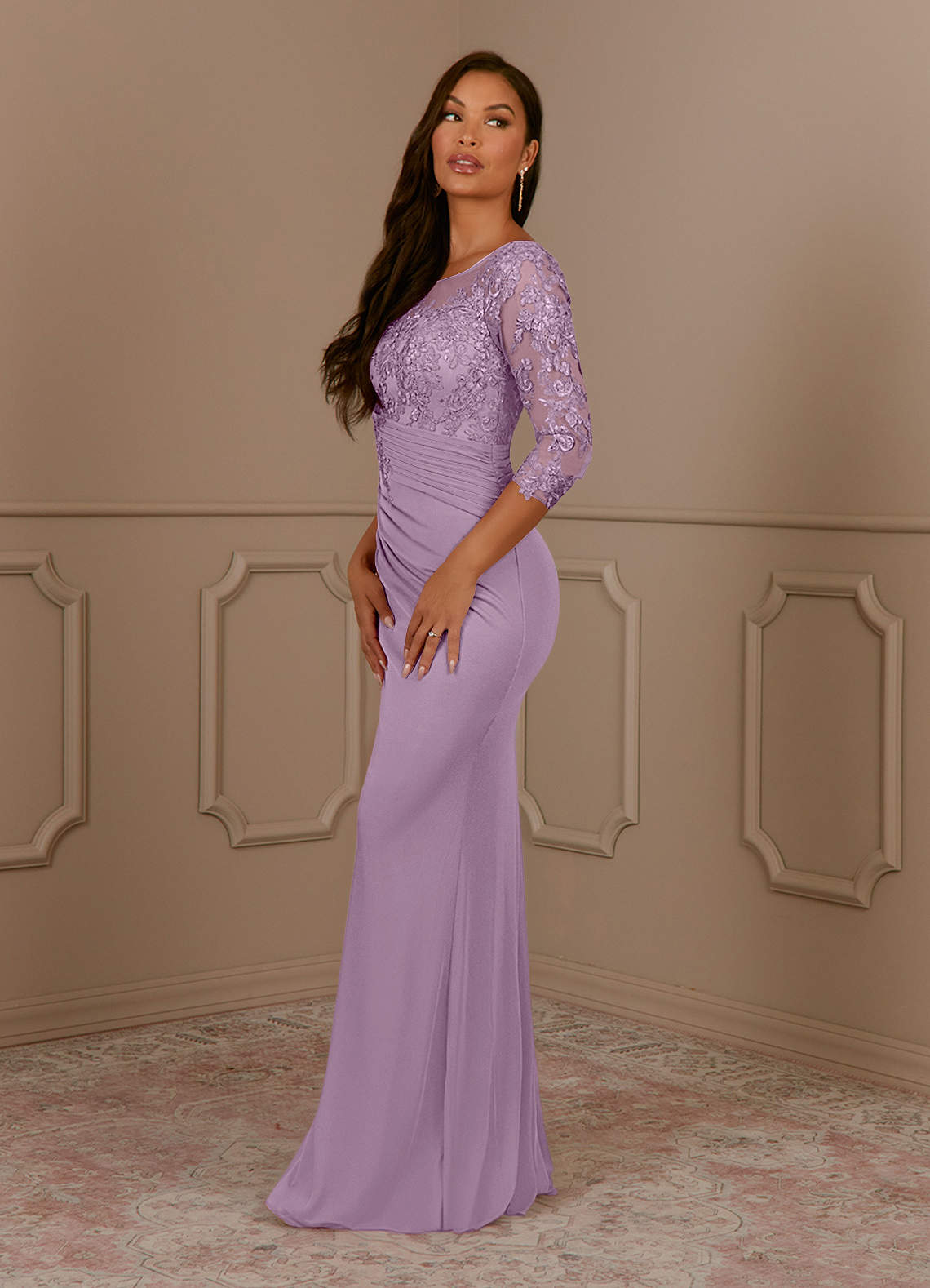 Fatemah Mermaid Scoop-Neck Lace and Mesh Mother of the Bride Dress in Wisteria
