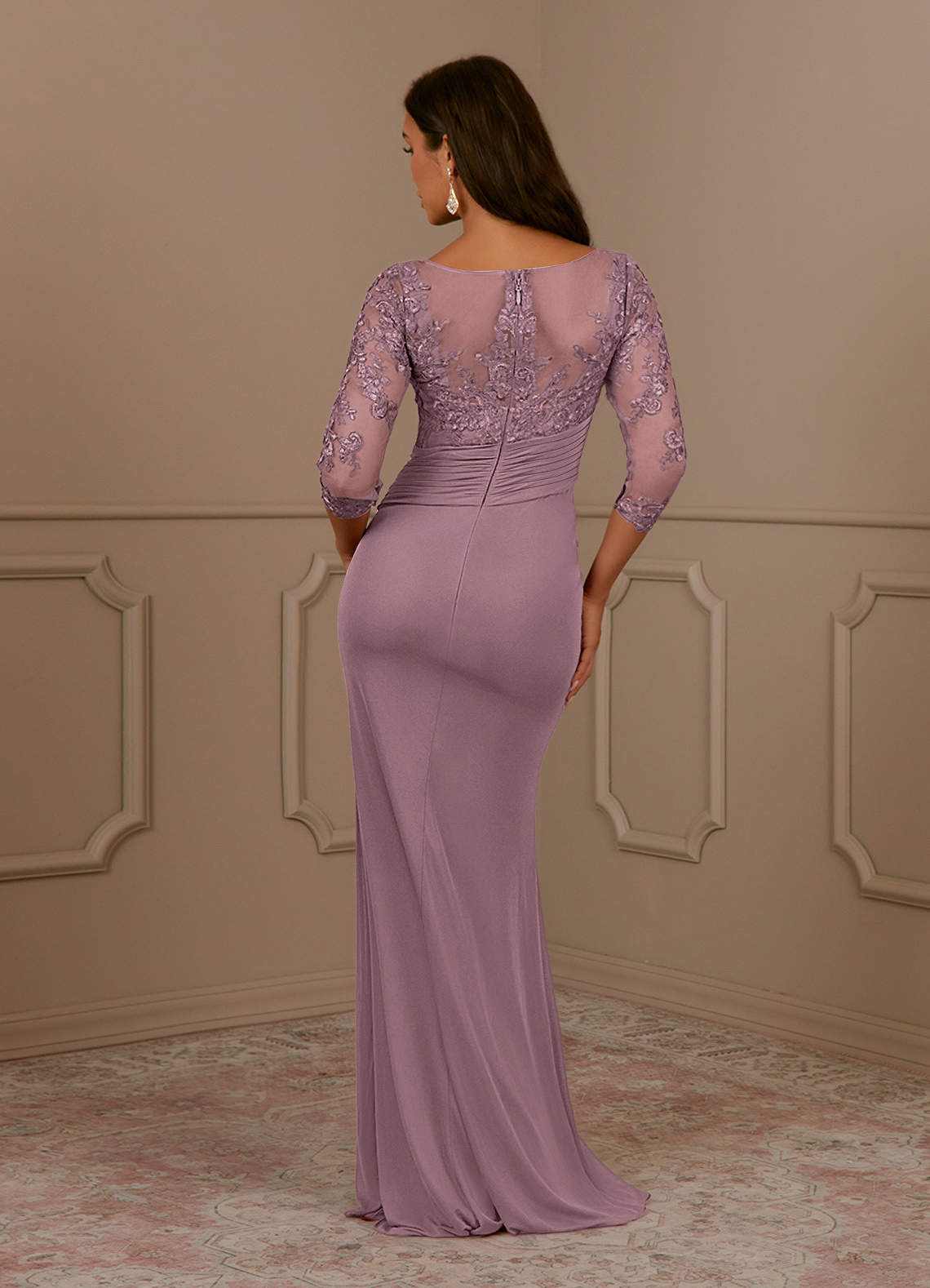 Fatemah Mermaid Scoop-Neck Lace and Mesh Mother of the Bride Dress in Dusty Rose