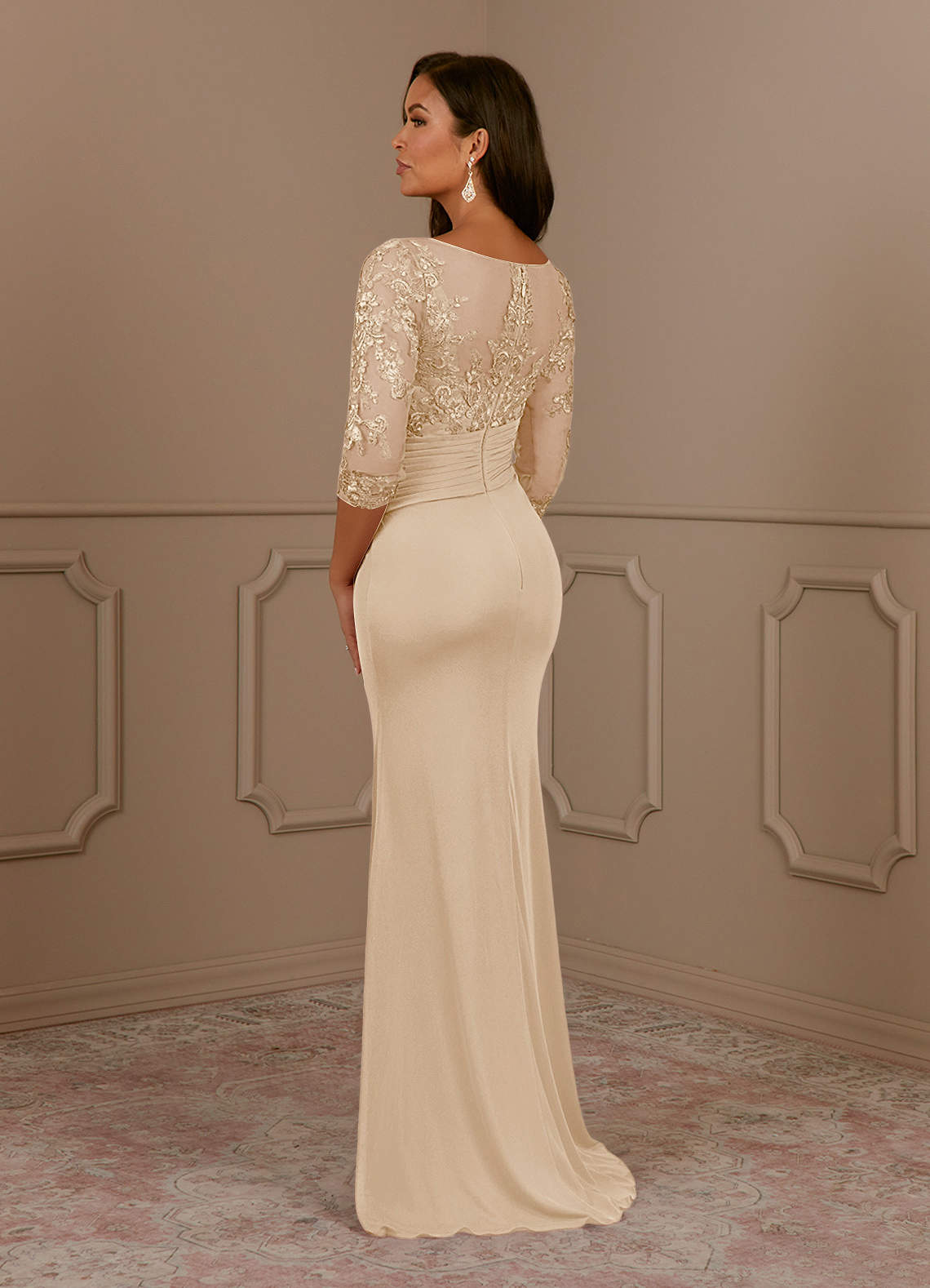 Fatemah Mermaid Scoop-Neck Lace and Mesh Mother of the Bride Dress in champagne