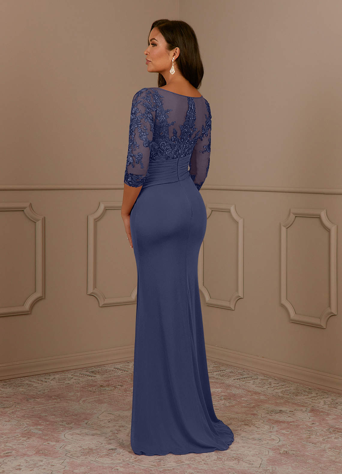 Fatemah Mermaid Scoop-Neck Lace and Mesh Mother of the Bride Dress in Stormy