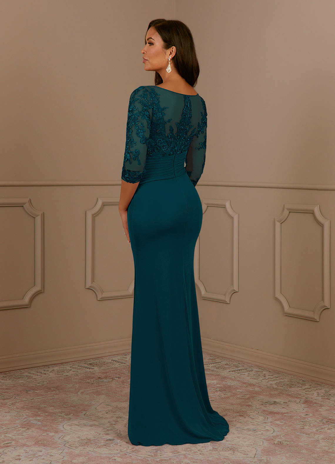 Fatemah Mermaid Scoop-Neck Lace and Mesh Mother of the Bride Dress in Pine