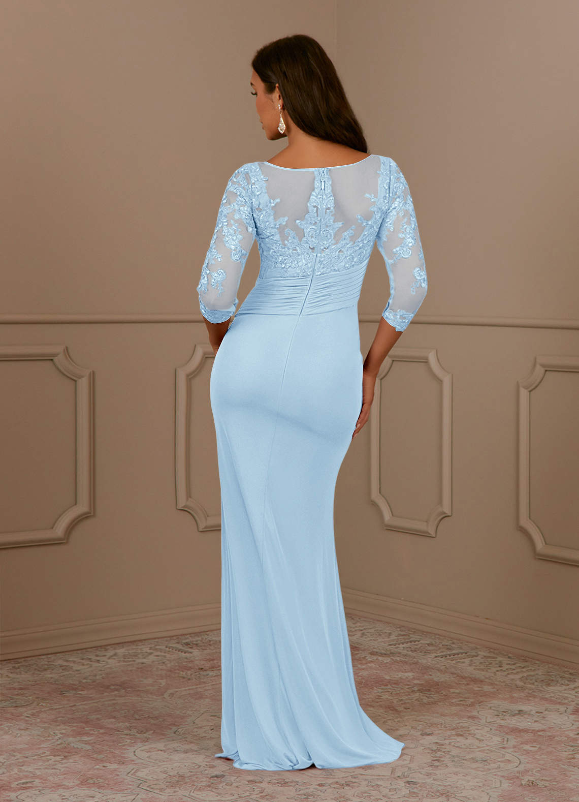Fatemah Mermaid Scoop-Neck Lace and Mesh Mother of the Bride Dress in Sky Blue
