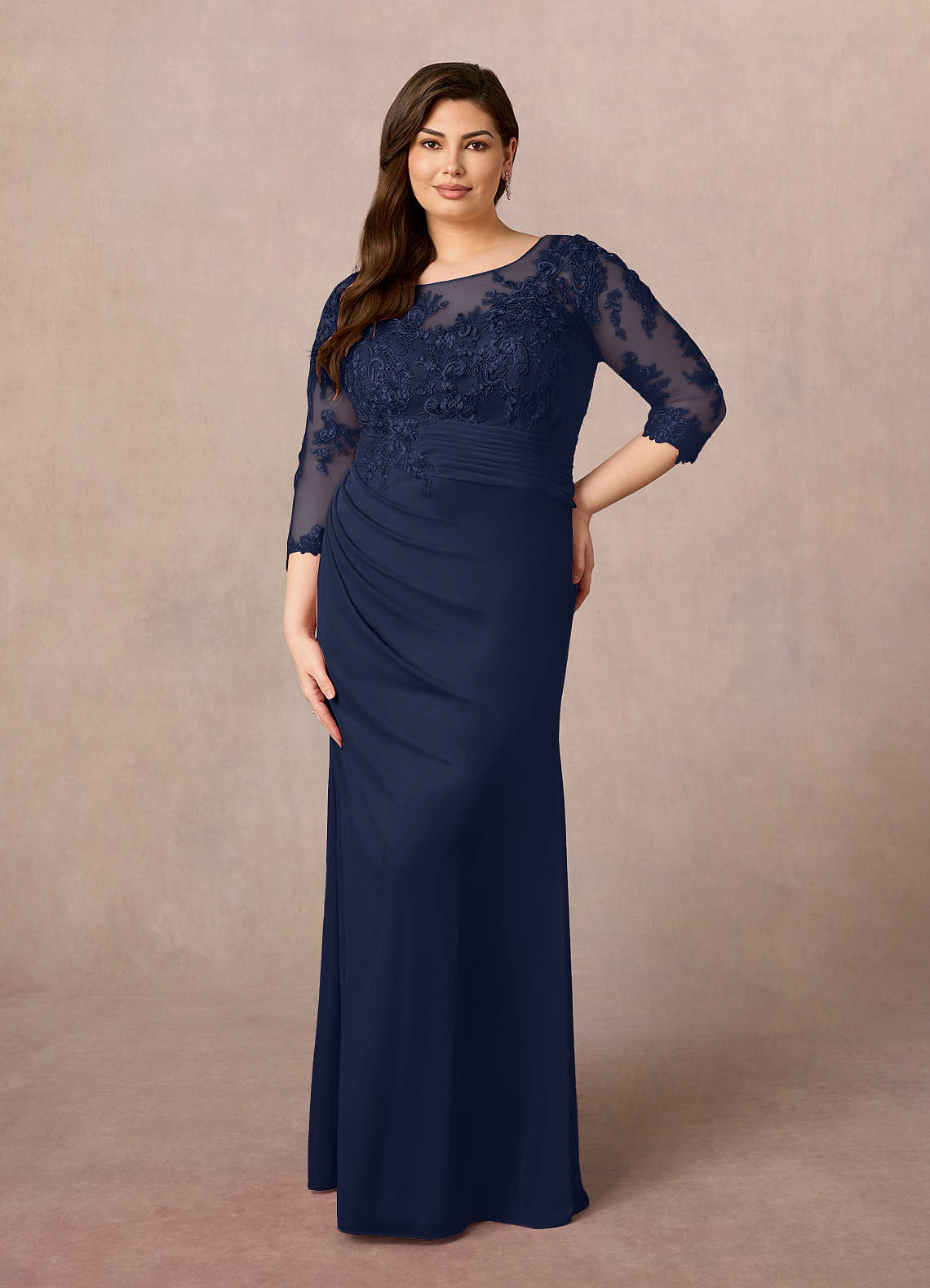 Fatemah Mermaid Scoop-Neck Lace and Mesh Mother of the Bride Dress
