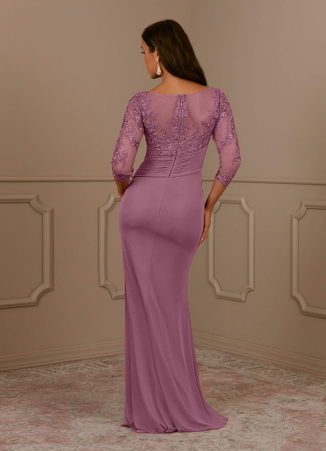 Fatemah Mermaid Scoop-Neck Lace and Mesh Mother of the Bride Dress in Vintage Mauve