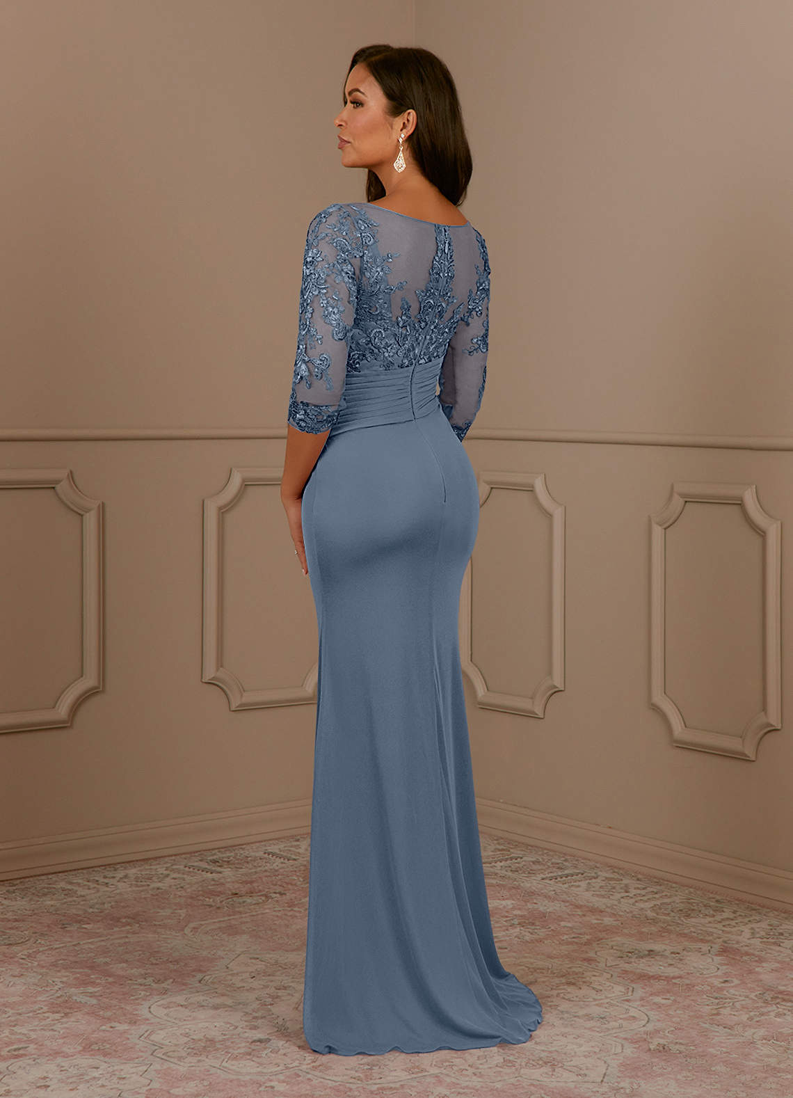 Fatemah Mermaid Scoop-Neck Lace and Mesh Mother of the Bride Dress in Twilight