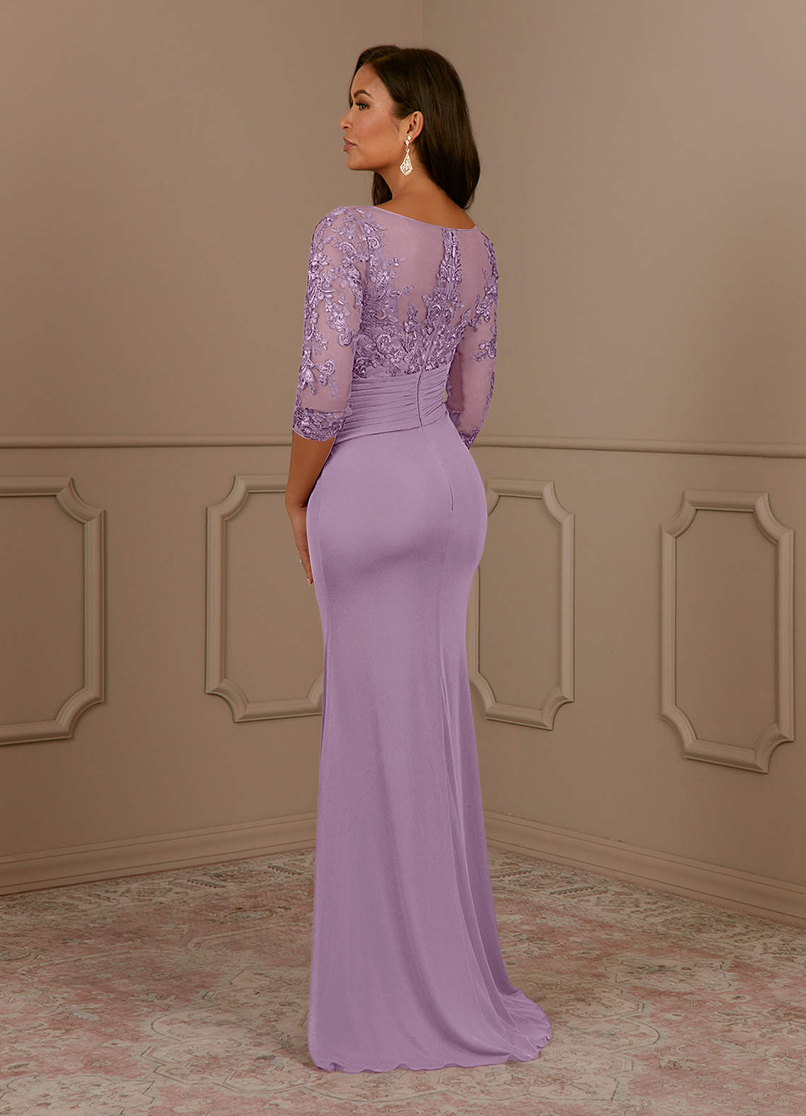 Fatemah Mermaid Scoop-Neck Lace and Mesh Mother of the Bride Dress in Wisteria