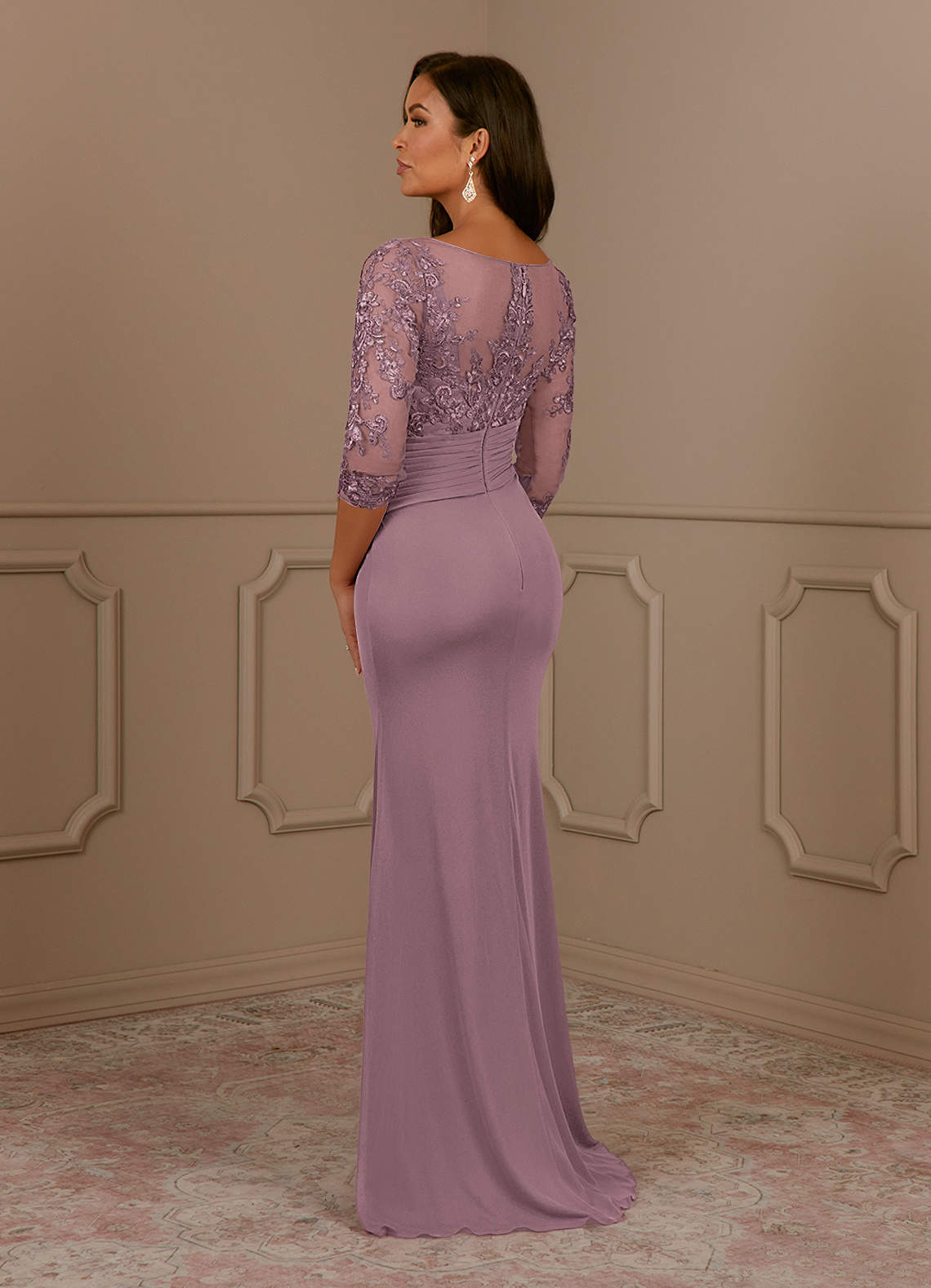 Fatemah Mermaid Scoop-Neck Lace and Mesh Mother of the Bride Dress in Dusty Rose