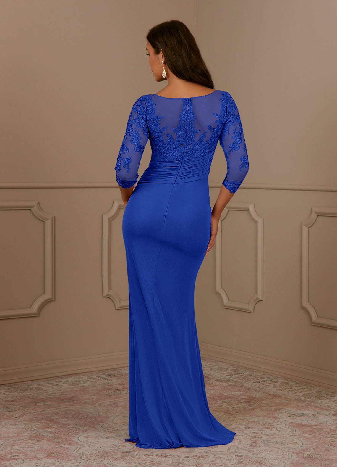 Fatemah Mermaid Scoop-Neck Lace and Mesh Mother of the Bride Dress in Royal Blue