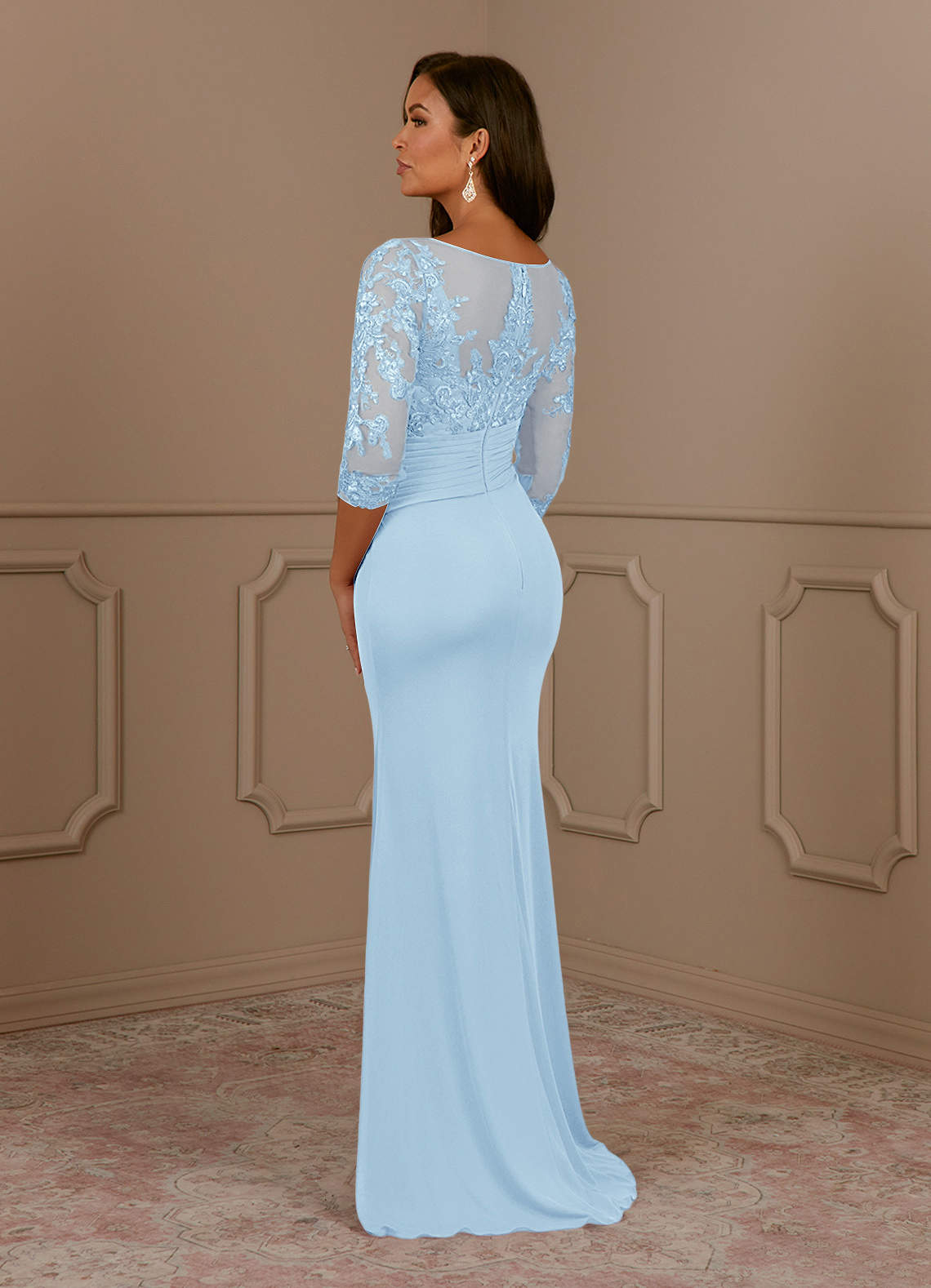 Fatemah Mermaid Scoop-Neck Lace and Mesh Mother of the Bride Dress in Sky Blue
