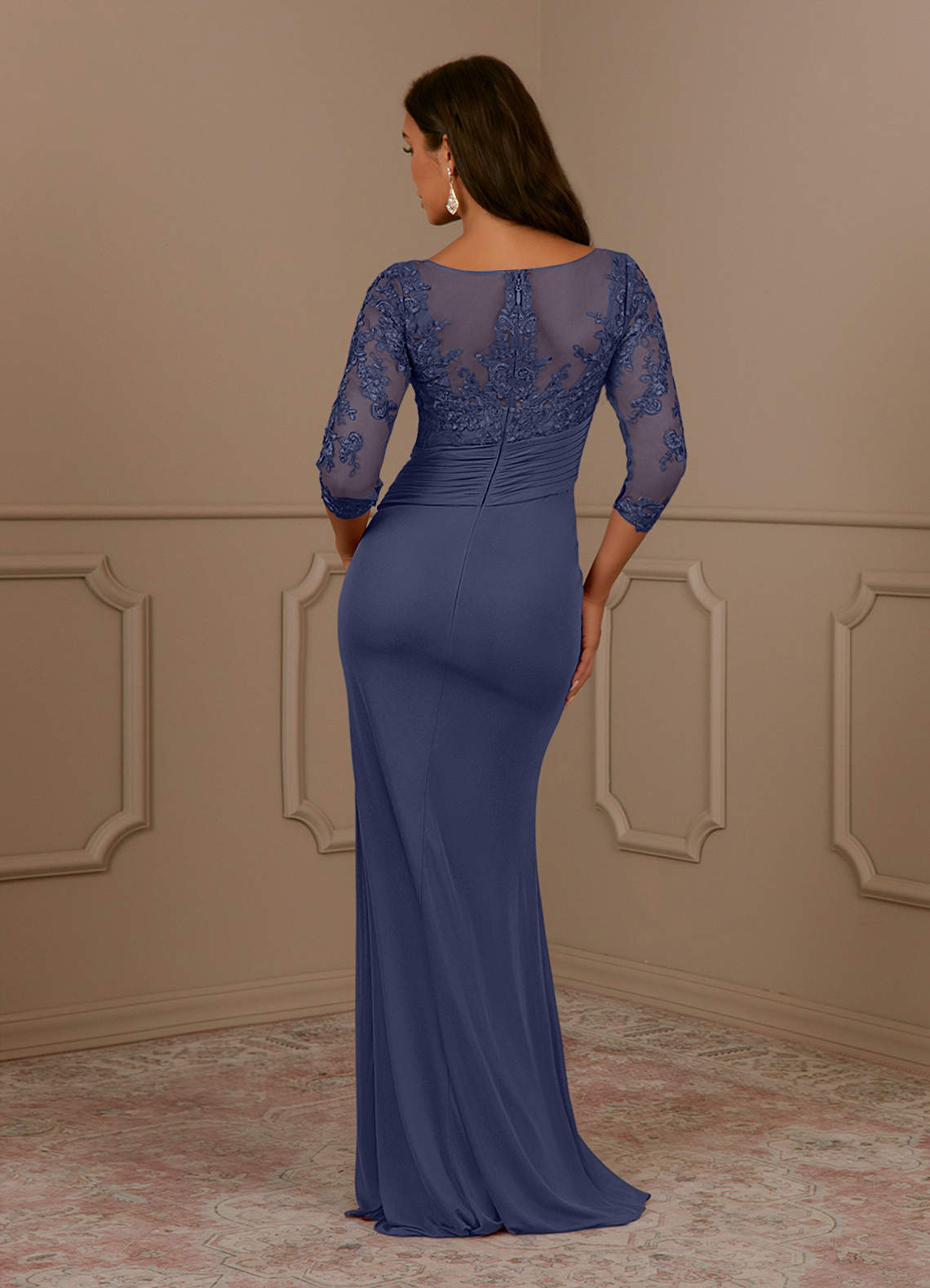 Fatemah Mermaid Scoop-Neck Lace and Mesh Mother of the Bride Dress in Stormy