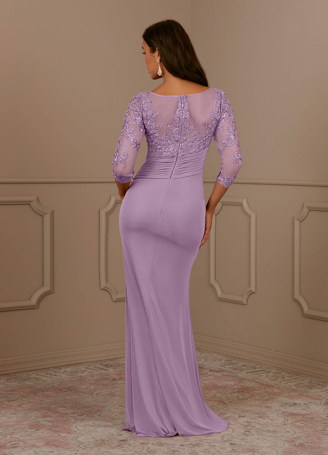 Fatemah Mermaid Scoop-Neck Lace and Mesh Mother of the Bride Dress in Wisteria