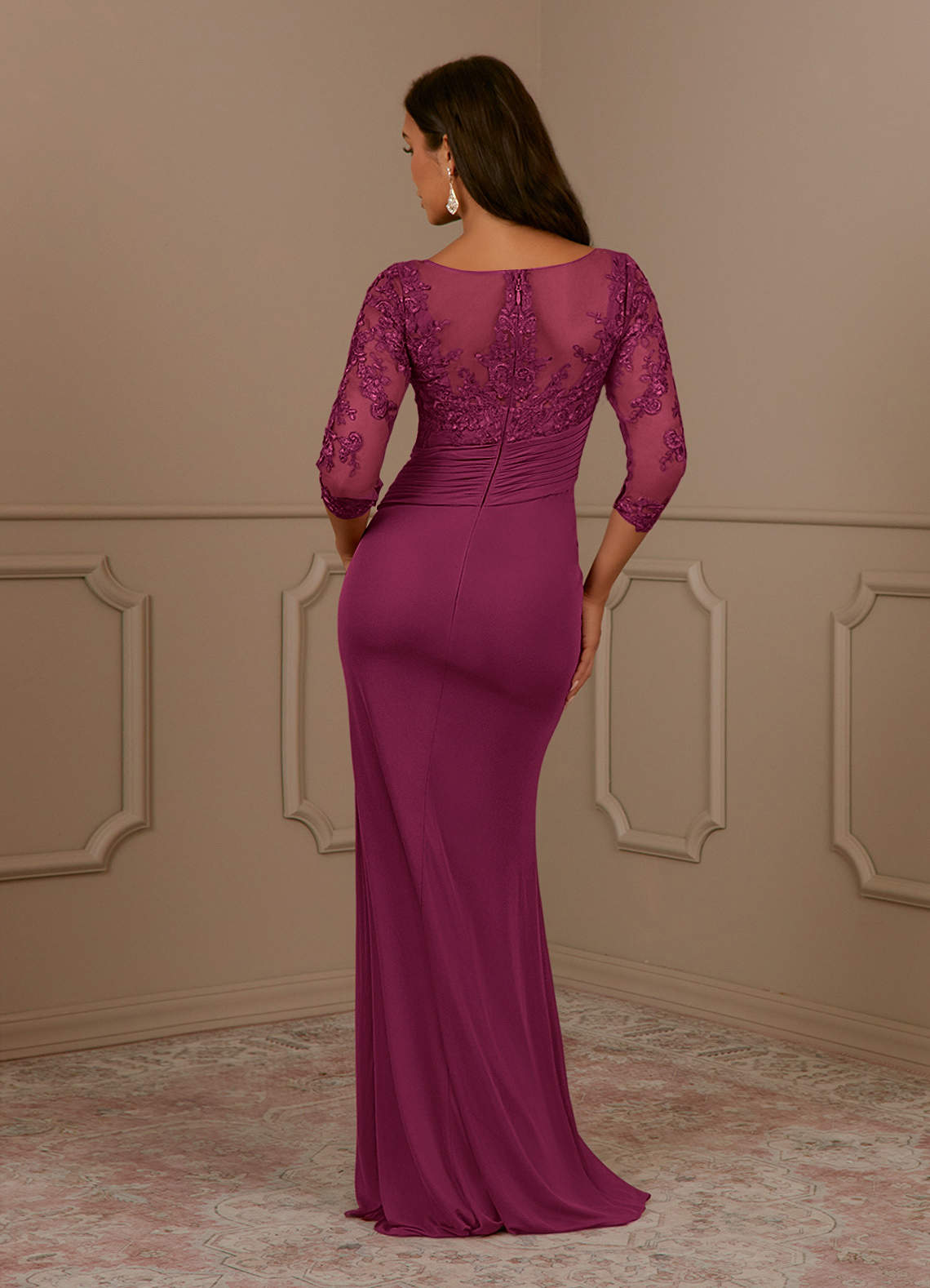 Fatemah Mermaid Scoop-Neck Lace and Mesh Mother of the Bride Dress in Mulberry