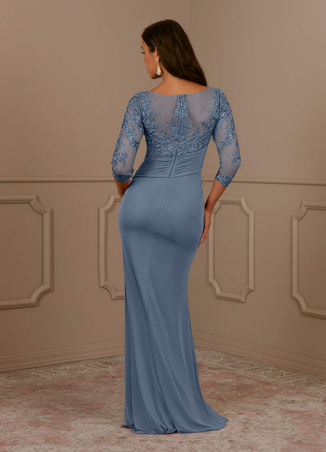 Fatemah Mermaid Scoop-Neck Lace and Mesh Mother of the Bride Dress in Twilight