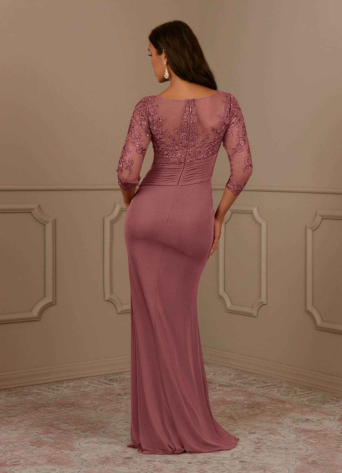 Fatemah Mermaid Scoop-Neck Lace and Mesh Mother of the Bride Dress in Desert Rose