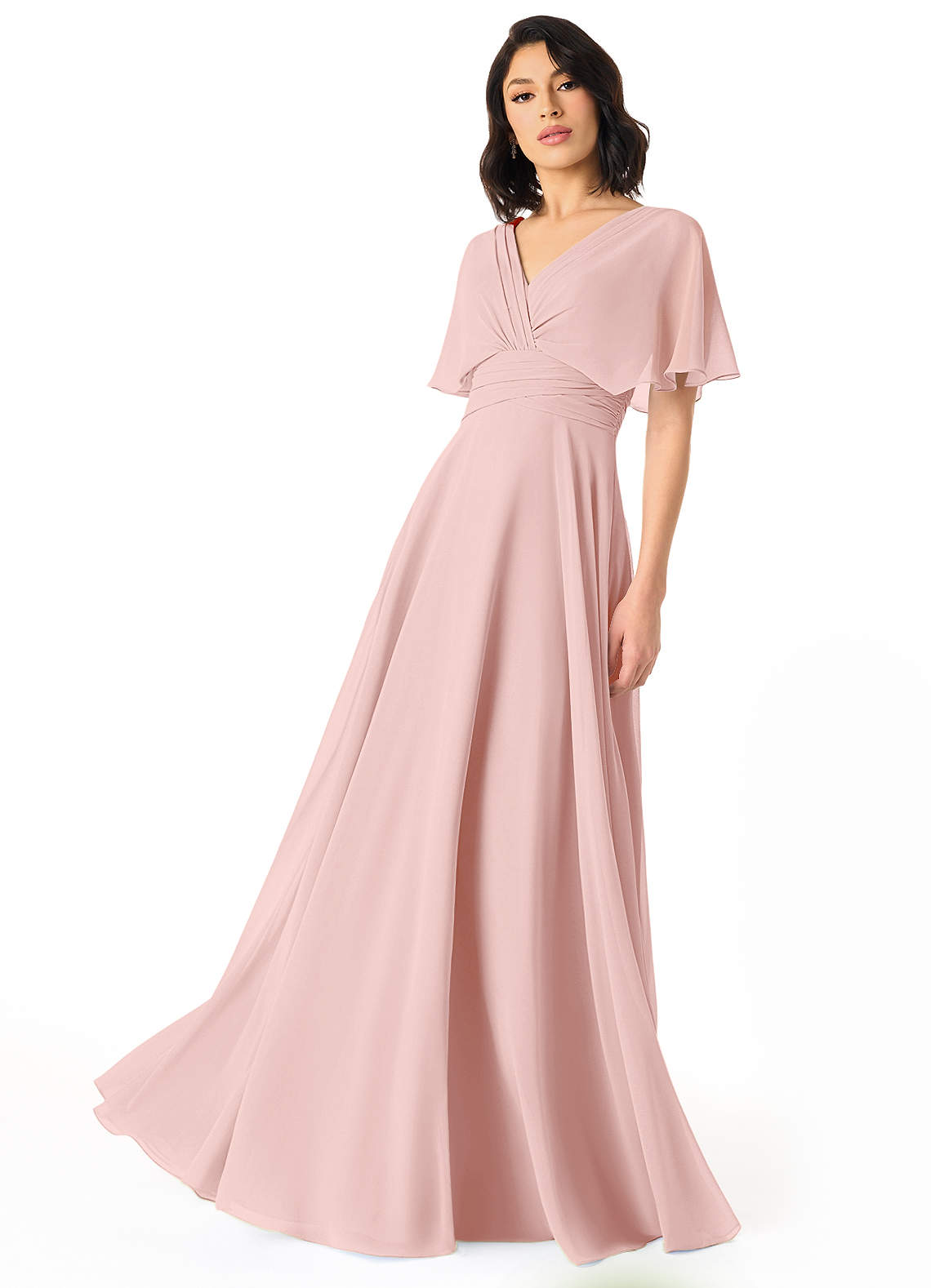 Pamela A-Line V-Neck Chiffon Bridesmaid Dress in Powder Pink
