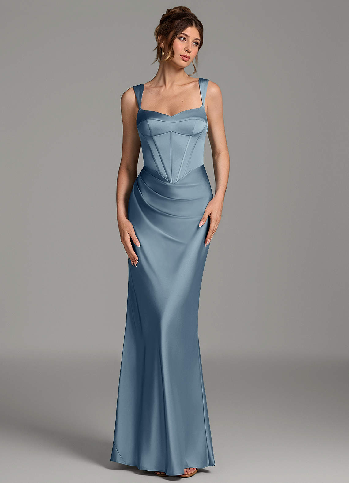 Mela Sheath Sweetheart Stretch Satin Bridesmaid Dress in dusty blue