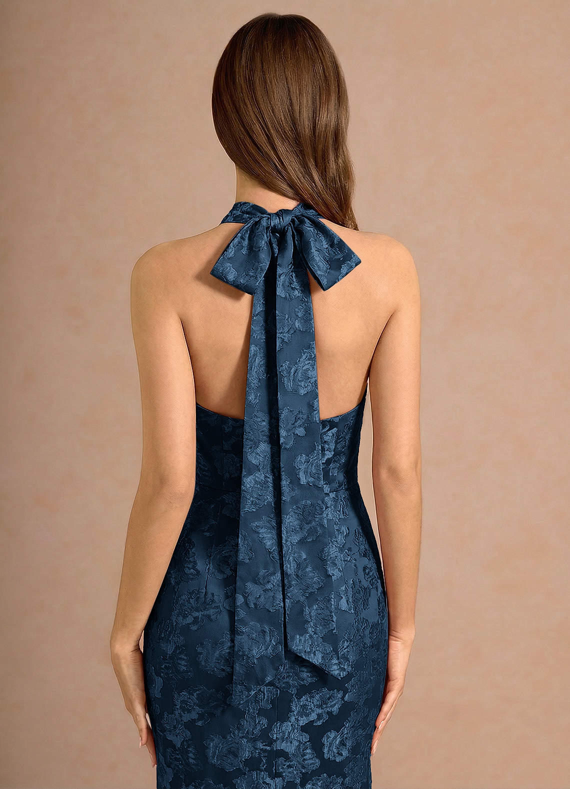 Valerie V-Neck Open-Back Fil Coupé Evening Dress in Navy