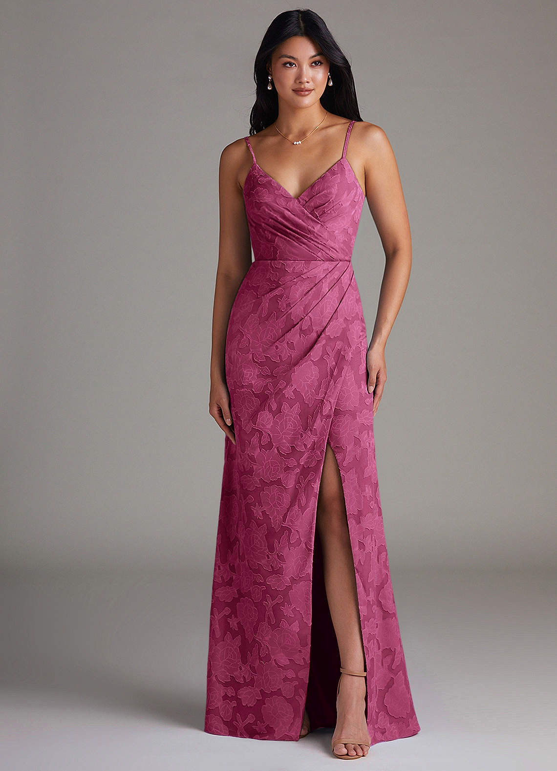 Maci Sheath V-Neck Floral Burnout Bridesmaid Dress in Mulberry